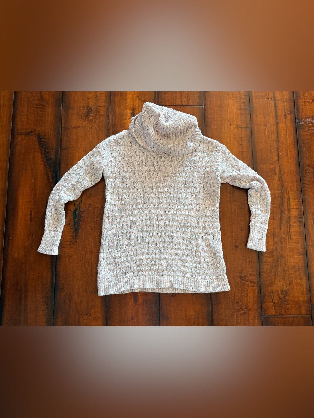 LOFT Light Cream Speckled Textured Cowl Neck Sweater